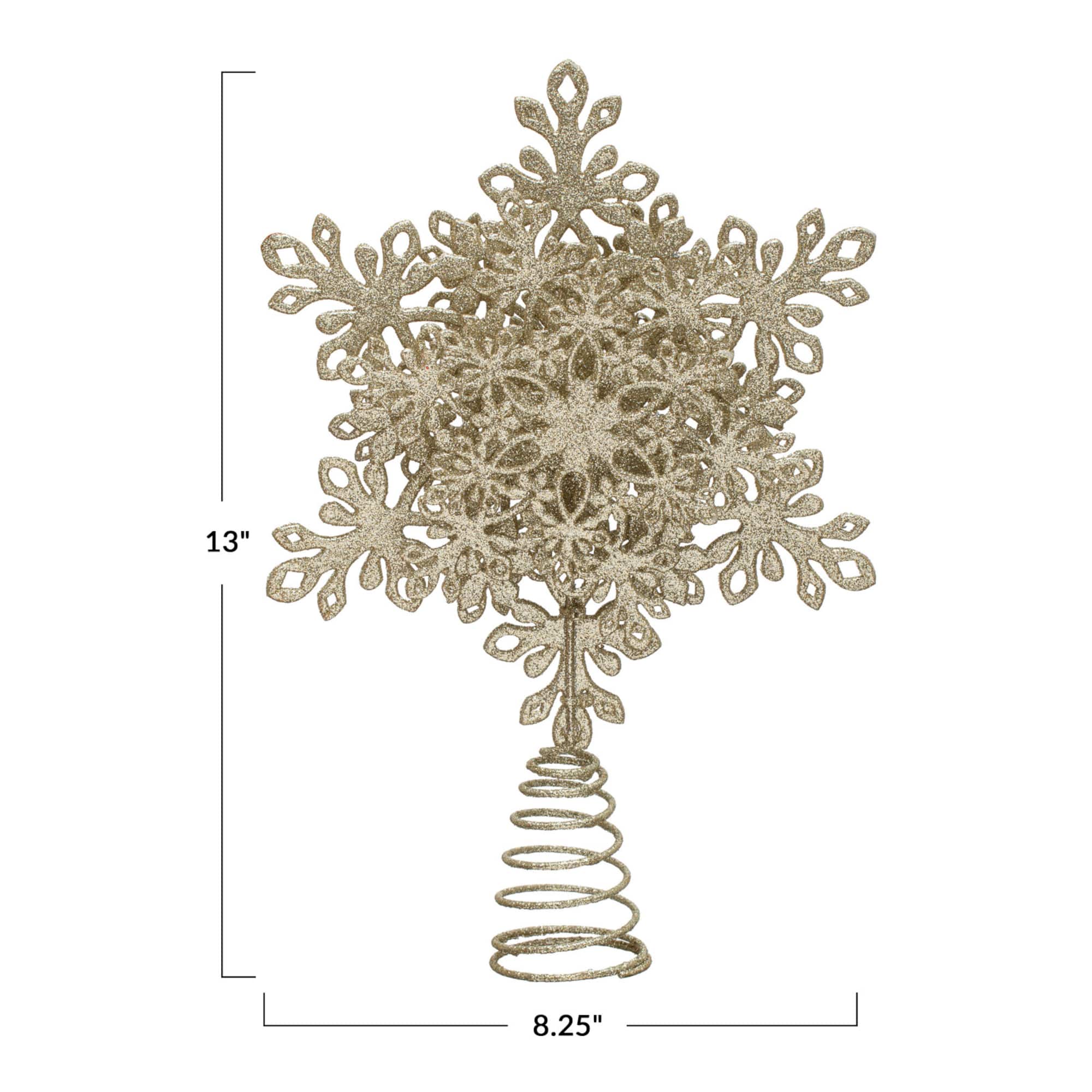 Hello Honey® 13" Champagne Plastic & Metal Snowflake Tree Topper with Glitter